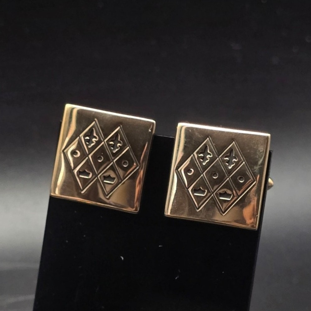 Swank Gold Tone Cufflinks Fleur De Lis Crown Regal Vintage